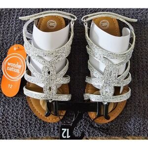 New Girls Toddler Size 12 Rhinestone Silver Sandal In Box